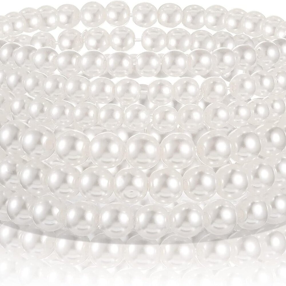 6pcs Pearls Bracelets for Women, Stretch Beaded Bracelets Bridal Bridesmaid Jewe